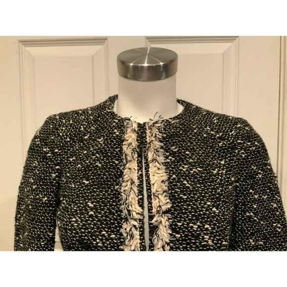 Nanette Lepore Black & White Tweed Jacket W/ Fringe Trim, Size 0 (US) - Picture 2 of 9